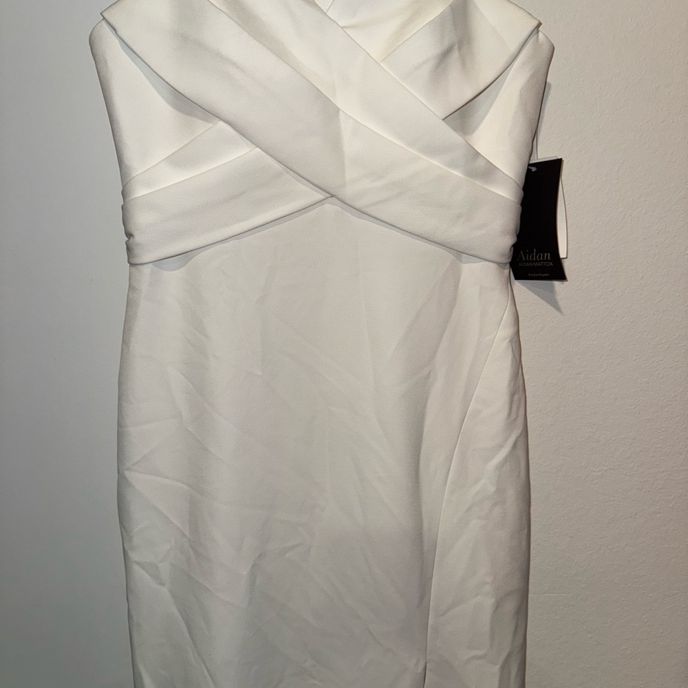 New Aidan Mattox Strapless Crepe Long Dress in Ivory - Picture 4 of 15